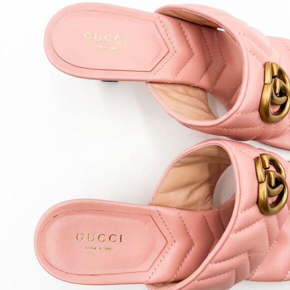 Gucci GG Marmont Pink Leather Heels Quilted Sandals Mules EU 40 US 10 - Picture 9 of 9